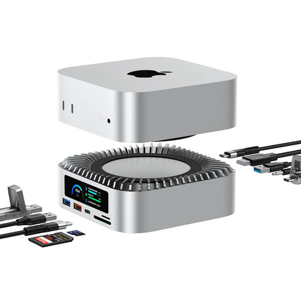 RayCue All-in-One Dock for Mac Mini M4 with Smart Display & SSD Enclosure (US Plug)-1