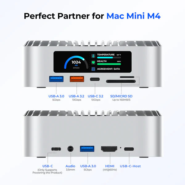 RayCue All-in-One Dock for Mac Mini M4 with Smart Display & SSD Enclosure (US Plug)-2