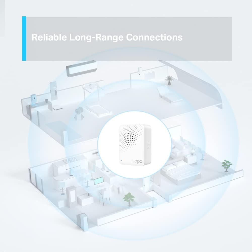 TP-Link Tapo Smart IoT Hub with Chime, Smart Home Security System, Low-Power Wireless, Long Range Connections, Smart Alarm & Doorbell, Up to 64 Devices, 19 Ringtones, Plug & Play (Tapo H100)