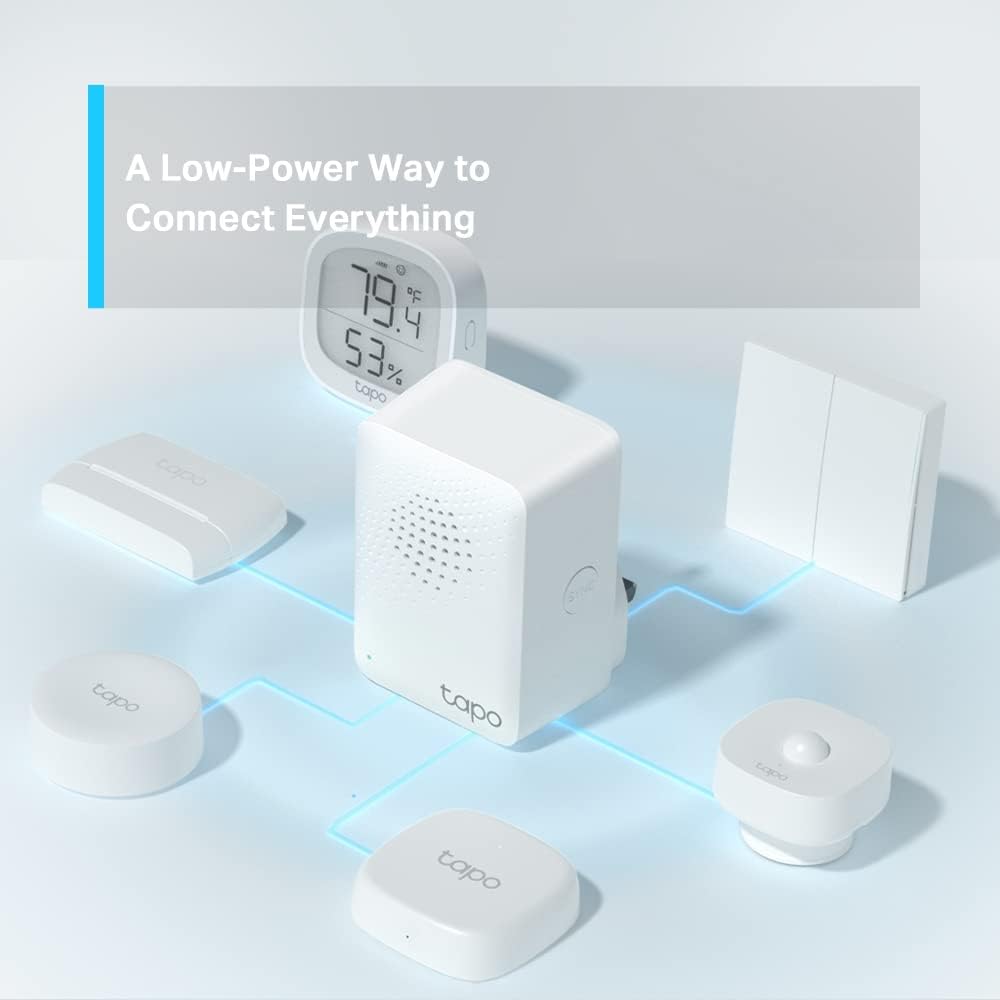 TP-Link Tapo Smart IoT Hub with Chime, Smart Home Security System, Low-Power Wireless, Long Range Connections, Smart Alarm & Doorbell, Up to 64 Devices, 19 Ringtones, Plug & Play (Tapo H100)