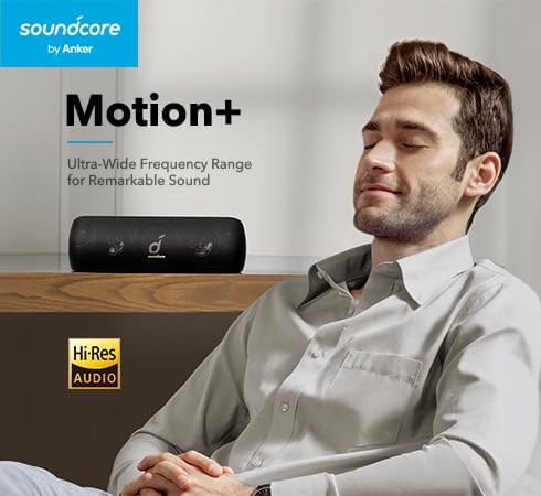 Anker Soundcore Motion+ Bluetooth Speaker with Hi-Res 30W Audio, BassUp, Wireless Speaker, App, Custom EQ, 12H Playtime, Waterproof, USB-C, For Home Office