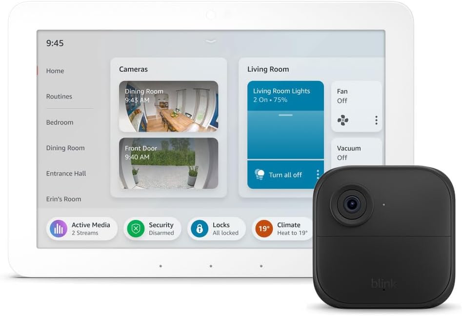 HOME SECURITY BUNDLE | including Echo Hub, 8” smart home control panel with Alexa + Blink Outdoor, Wire-free smart security camera