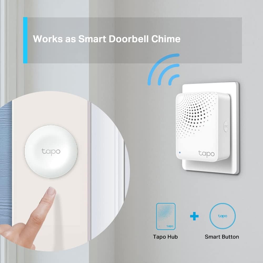 TP-Link Tapo Smart IoT Hub with Chime, Smart Home Security System, Low-Power Wireless, Long Range Connections, Smart Alarm & Doorbell, Up to 64 Devices, 19 Ringtones, Plug & Play (Tapo H100)