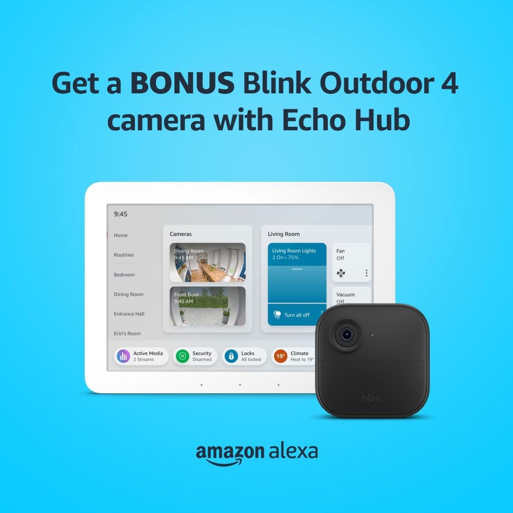 HOME SECURITY BUNDLE | including Echo Hub, 8” smart home control panel with Alexa + Blink Outdoor, Wire-free smart security camera