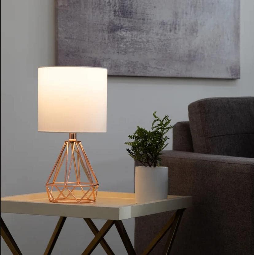 Depuley 5W Bedside Table Lamp, Modern Desk Lamp with Diamond Metal Wire Cage Base and Fabric Lampshade, Bedside Nightstand Reading Lamps for Bedroom, Living Rooms, Office, Cafe (E27 Bulb Included)