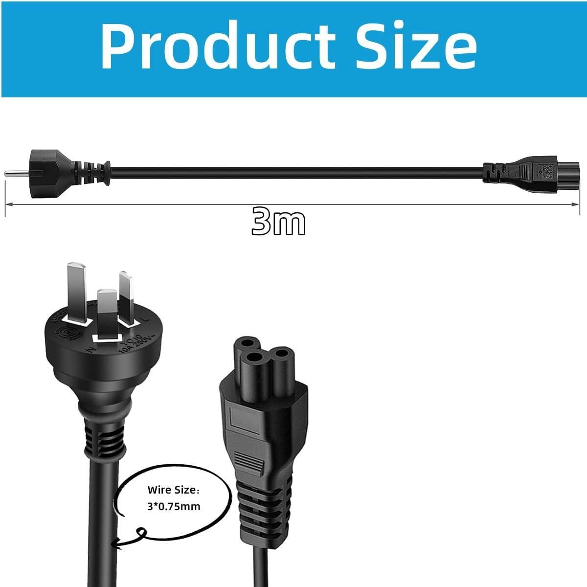 AU 3 Pin to IEC 320 C5 Power Cable (Cloverleaf, 250V)-4