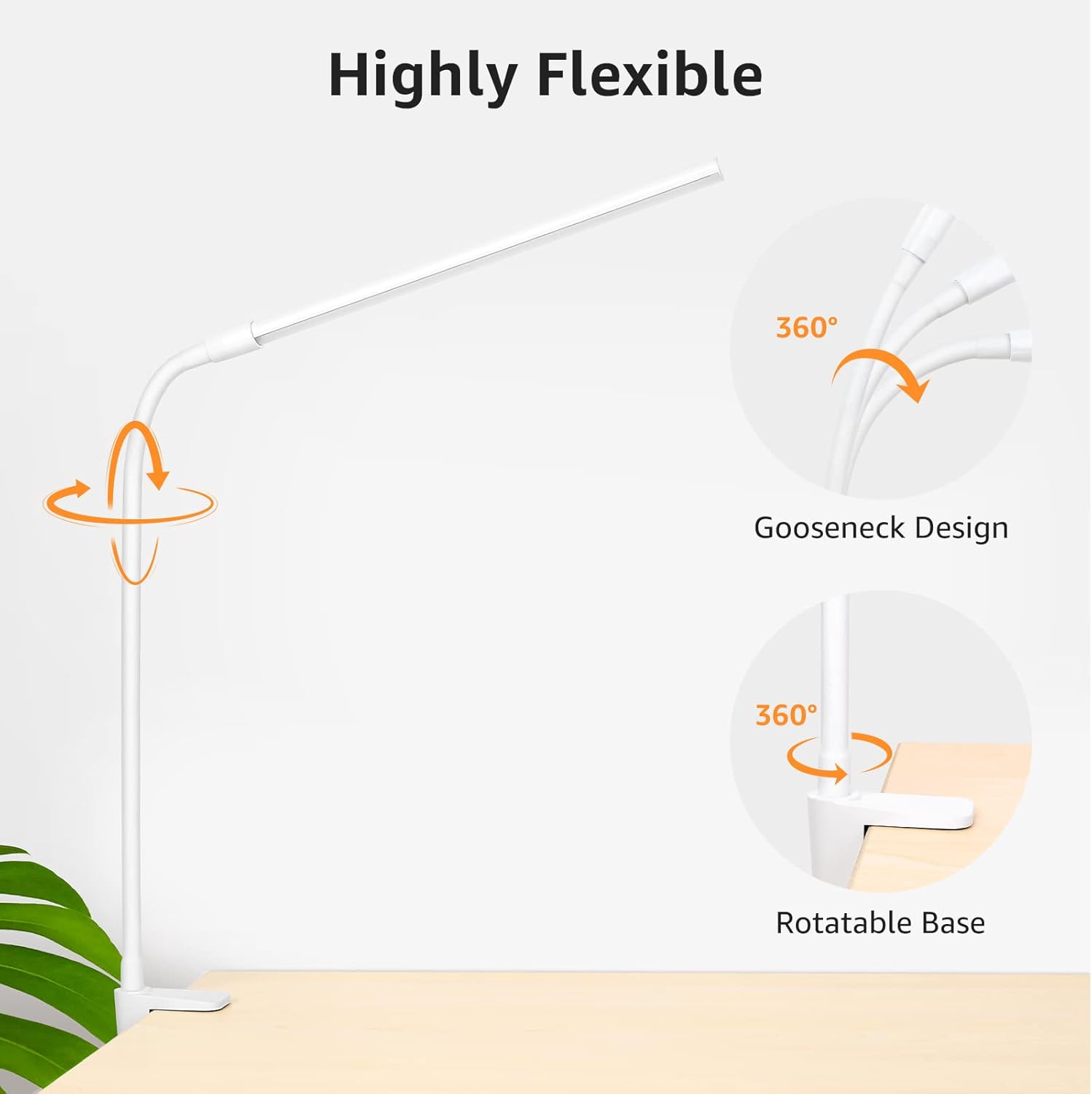 Lepro Desk Lamp with Clamp, LED Clip on Light, Dimmable Reading Light with 3 Color Modes 10 Brightness, Eye-Caring Flexible Gooseneck Table Lamp for Home Office, White
