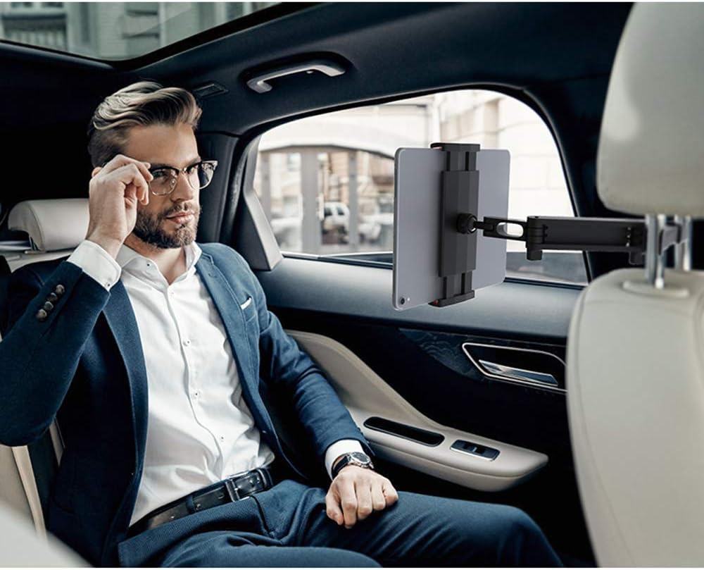 Car Headrest Tablet Mount, Stretchable Ipad Headrest Holder for Car Backseat Universal 360° Rotating Adjustable, Compatible with Phone/Tablet/iPad Mini/Samsung 4"-10.6", Headrest Posts Width 4.7-5.9in