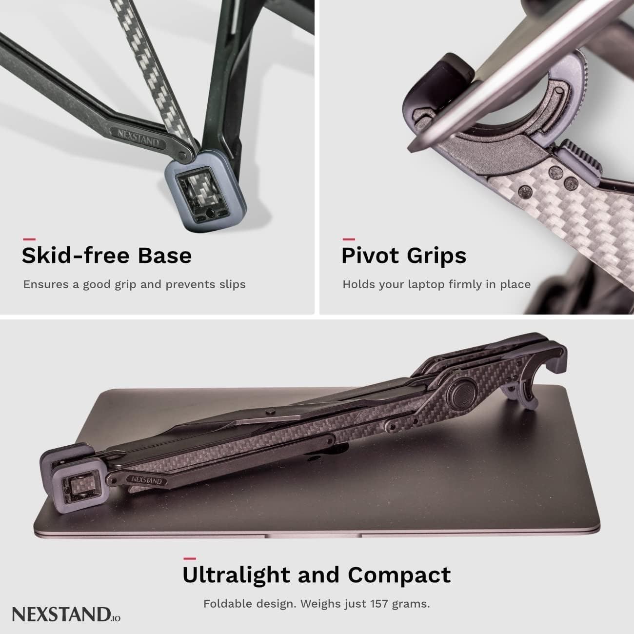 NEXSTAND K1 Laptop Stand, Carbon Fiber Foldable Portable Desktop Laptop Holder, 7 Levels Height Adjustable Ergonomic Laptop Riser