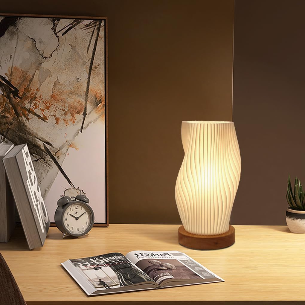 Clora Table Bedside Lamp Small LED Night Light Woodbase Button Control Atmosphere Dimmable Minimalist Nightstand Desk Lamps PLA Lampshade Living Room,Lounge,Bedroom, Kids Room,College Dorm, Home