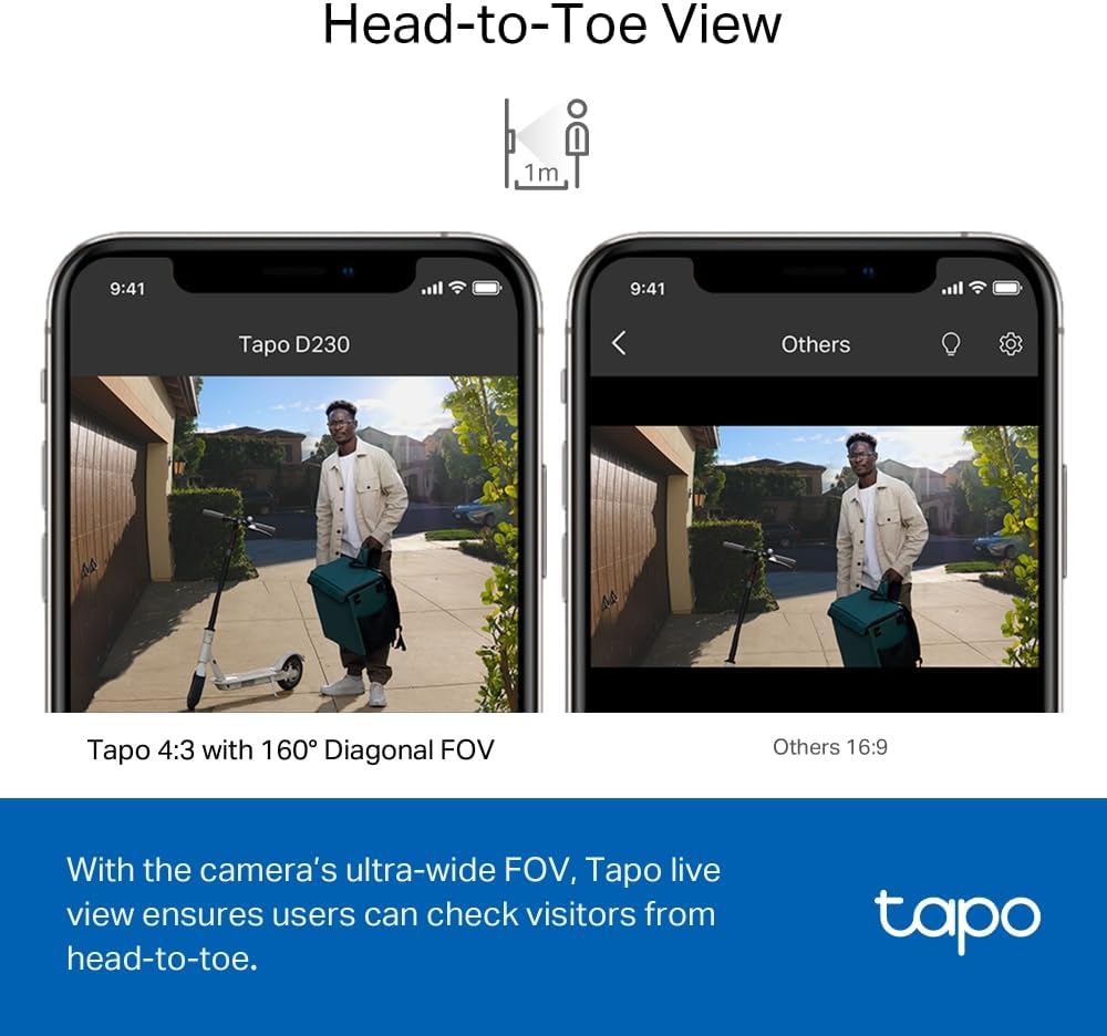 TP-Link Tapo Smart Battery Video Doorbell, Home Security System, 2K 5MP, Colour Night Vision, Flexible, Smart AI Detection, IP64, Anti-theft Alarm, Two-Way Audio, 180-Day Battery Life (Tapo D230S1)