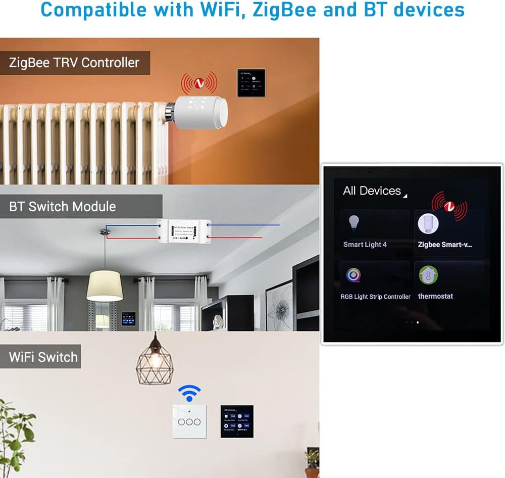 Diewu Smart Home Panel Multi-Functional WiFi Smart Scene Wall Switch ZigBee BT Function APP Remote wi 4-inch LCD Touch Screen Clo Date Temperature Wea er Display
