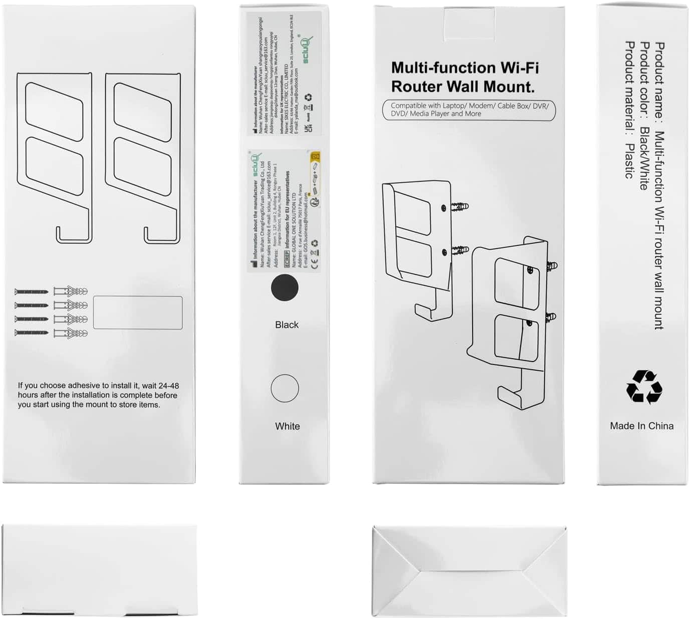 sciuU Universal Wall Mount for Laptops/Routers/TV Boxes/Network Switches/Modems - Wall Shelf for Device Thickness < 4 cm