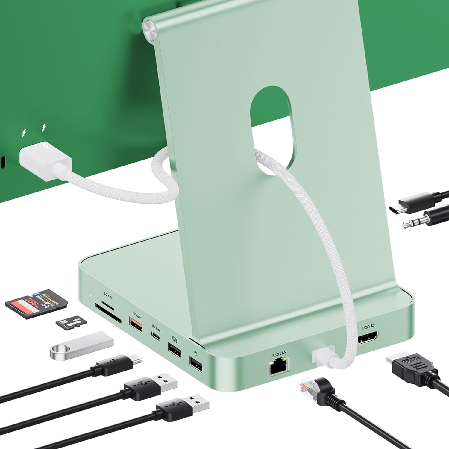 PULWTOP 11-in-1 USB-C Hub Docking Station for iMac 24-inch (M1/M3/M4) with M.2 SSD Support – Green