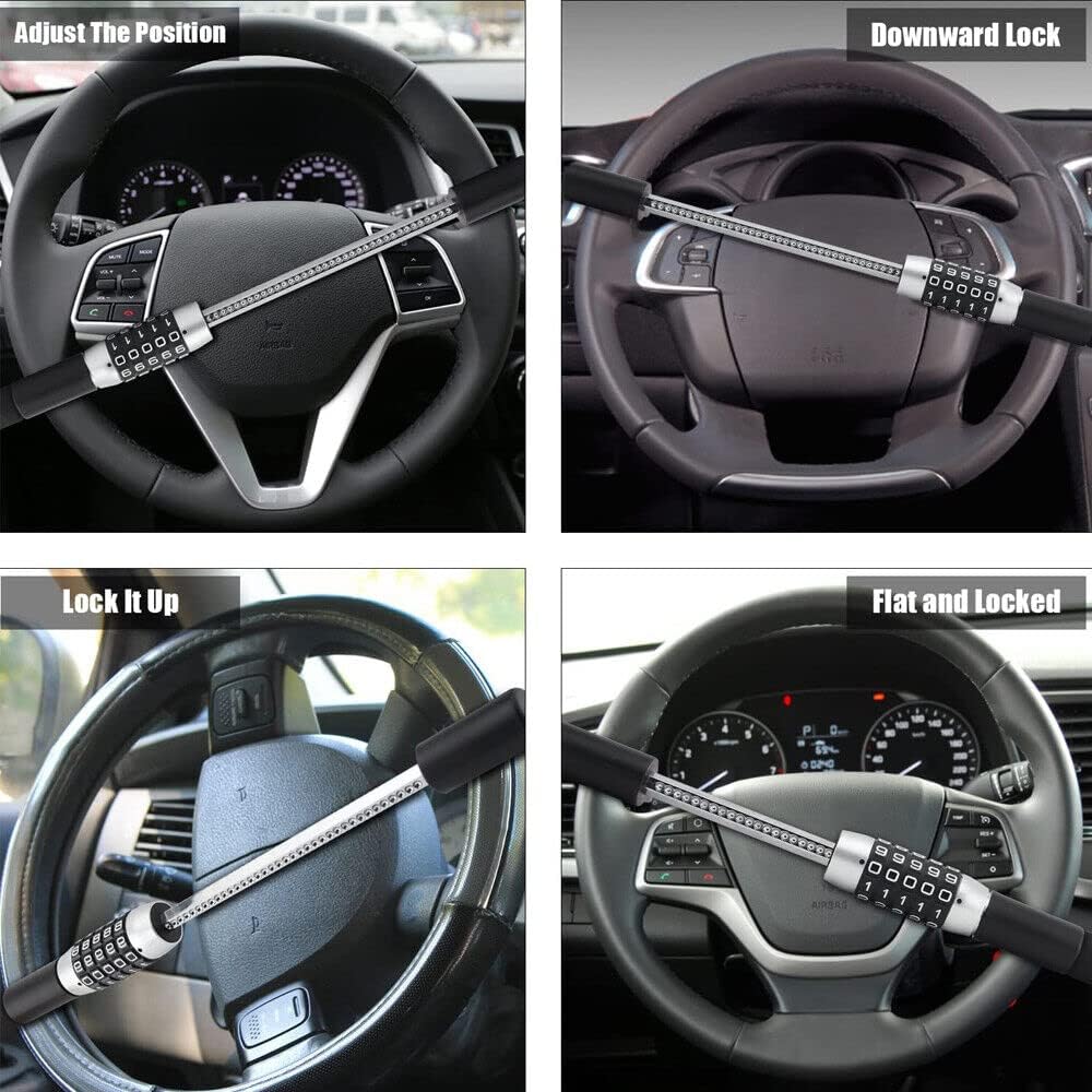 Steering Wheel Lock, Heavy Duty Keyless Password Anti-Theft Lock, Retractable Car Security Lock for Vehicle Truck SUV Van