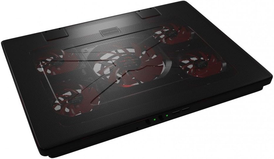 Mars Gaming MNBC2 Cooling Base for Gaming Laptops up to 17.35 inches (5 Ultra-Silent Fans, Red LED, 2 x USB 2.0), Black and Red