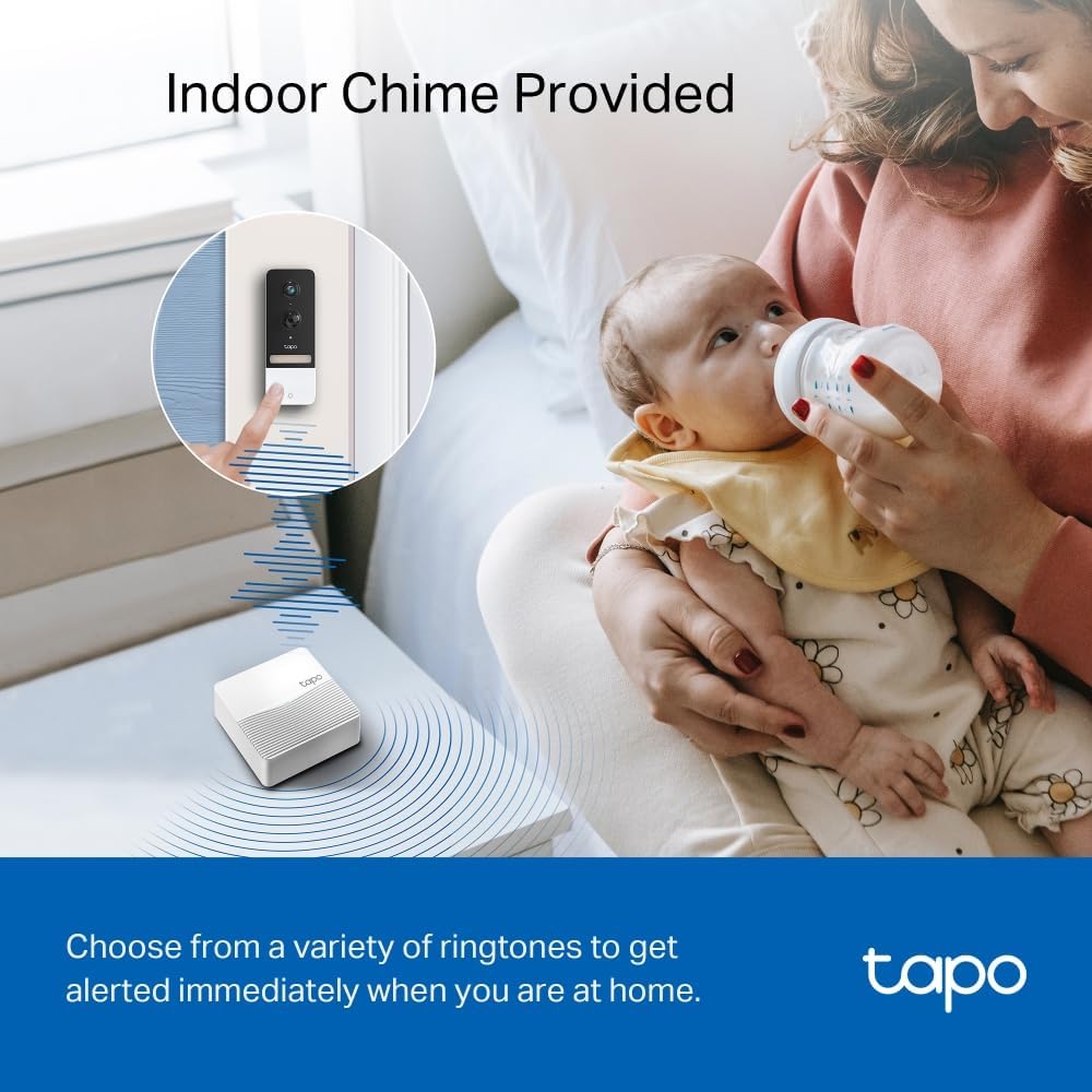 TP-Link Tapo Smart Battery Video Doorbell, Home Security System, 2K 5MP, Colour Night Vision, Flexible, Smart AI Detection, IP64, Anti-theft Alarm, Two-Way Audio, 180-Day Battery Life (Tapo D230S1)