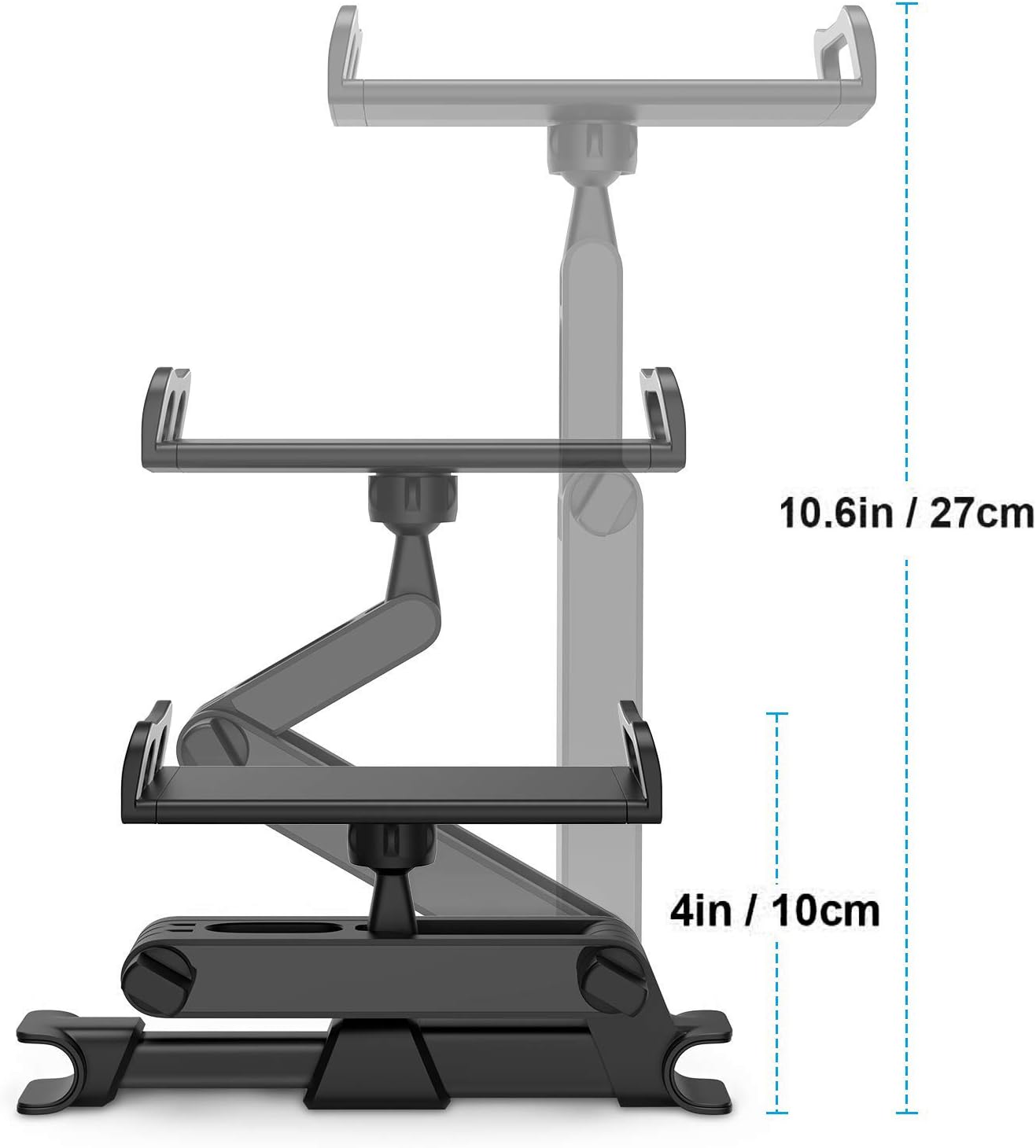 Car Headrest Tablet Mount, Stretchable Ipad Headrest Holder for Car Backseat Universal 360° Rotating Adjustable, Compatible with Phone/Tablet/iPad Mini/Samsung 4"-10.6", Headrest Posts Width 4.7-5.9in