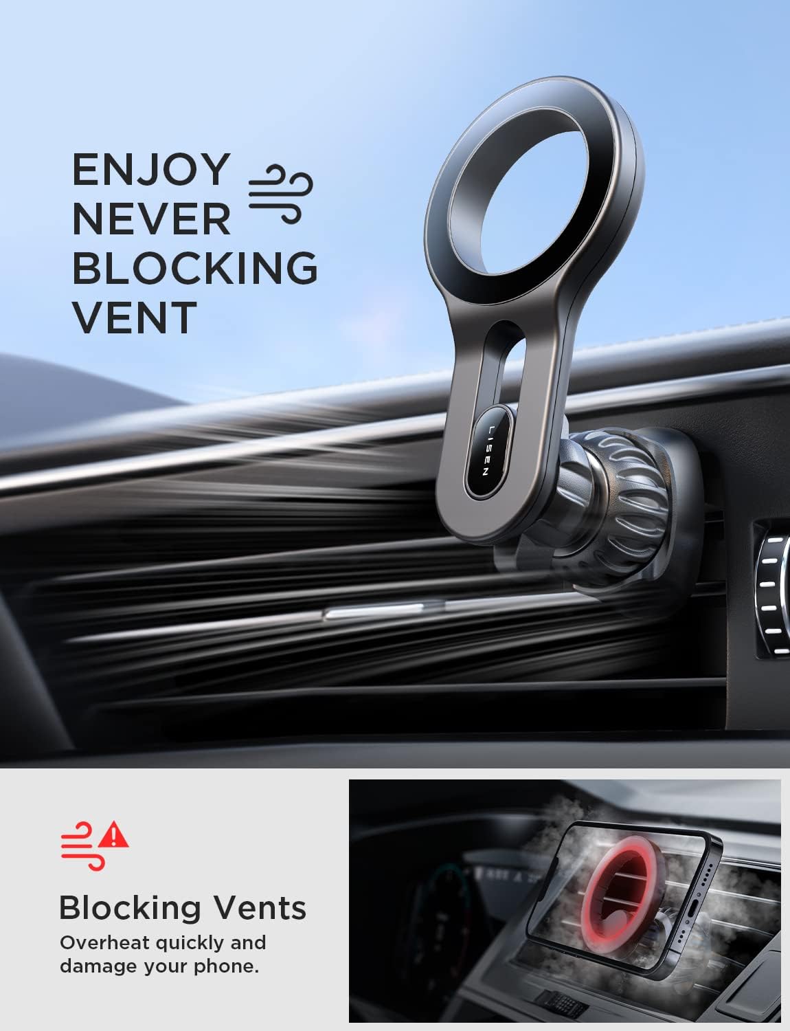LISEN for MagSafe Car Mount Magnetic Phone Holder Car Mount Mobile Phone Vent Magnetic Easily Install iPhone Car Holder Mount Fit for iPhone 16 15 14 13 Pro Plus Max Mini MagSafe Cases