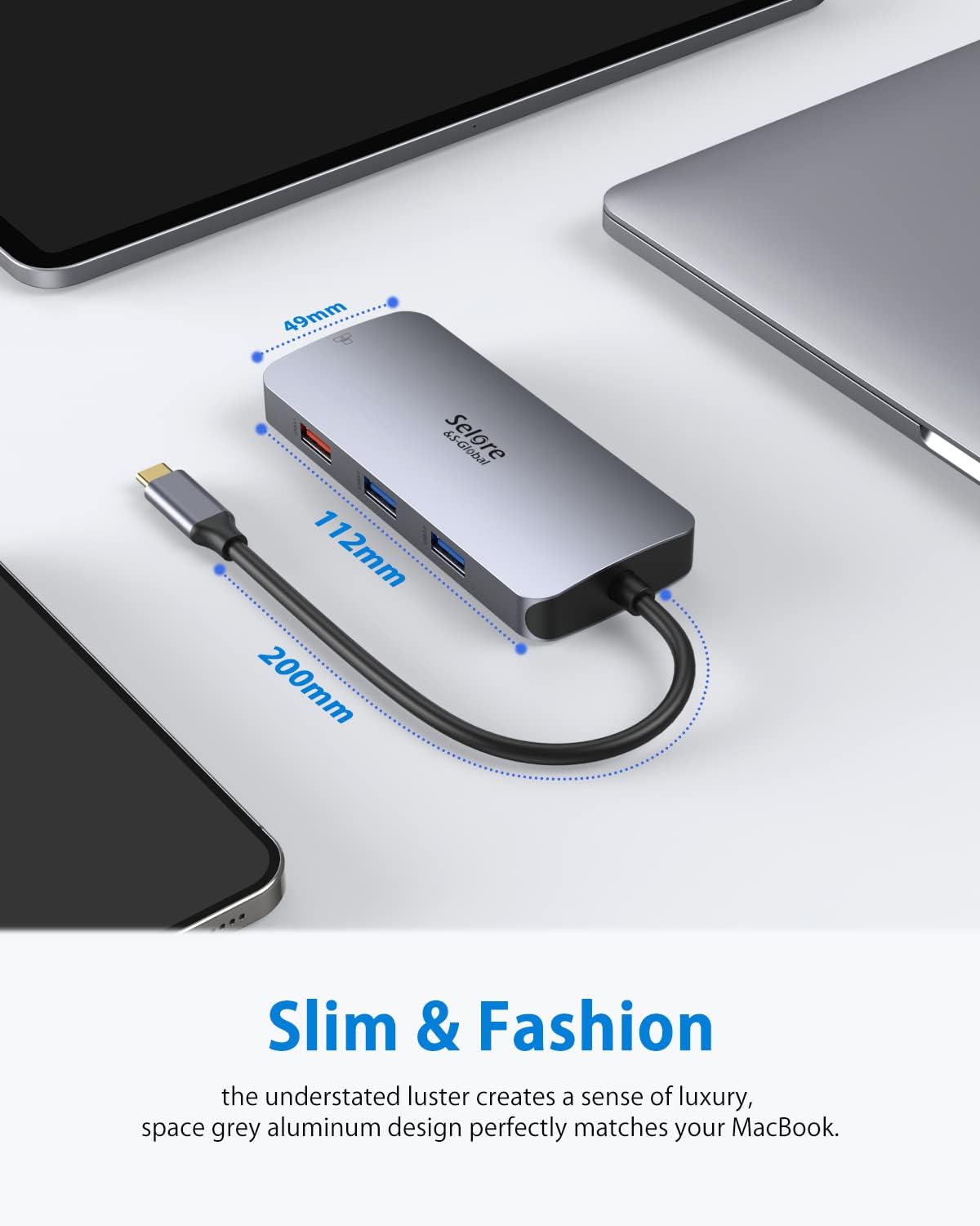Selore&S-Global 9-in-1 USB-C Hub – 4K HDMI, 2×USB-C 3.1 Gen2 10Gbps, Ethernet, USB 3.1 10Gbps, 2×USB 3.0, Compact Multiport Adapter