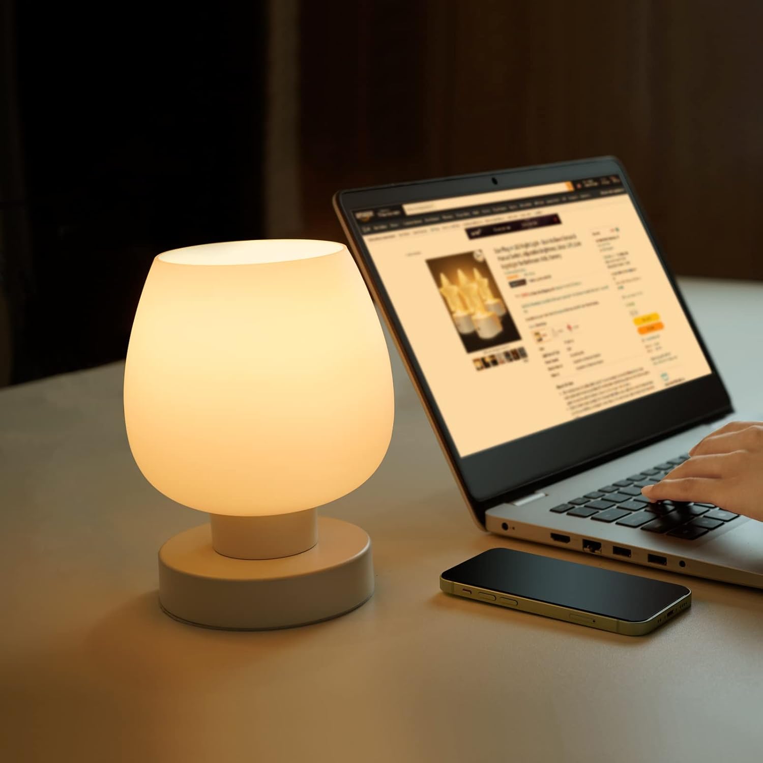Touch Bedside Table Lamp, 3 Way Dimmable Bedside Lamp with White Opal Glass Lamp Shade, Touch Table Lamp for Bedroom Nightstand, Living Room, Dorm, Home Office