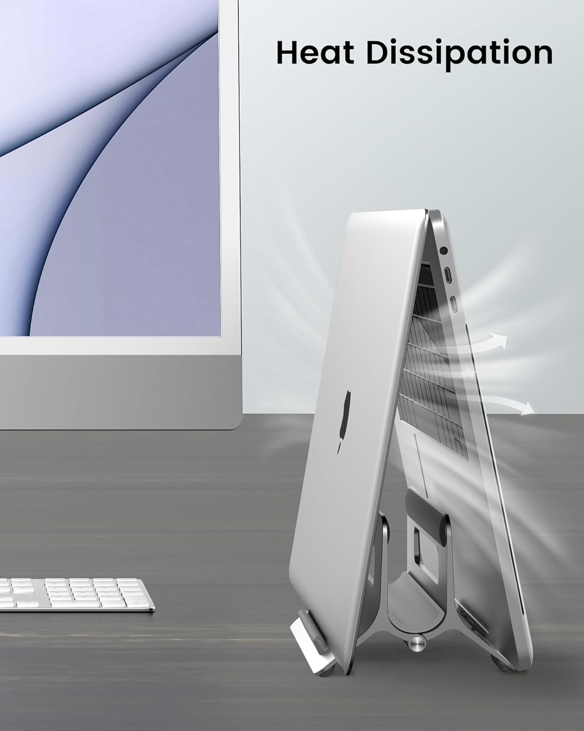 SODI Vertical Laptop Stand for Desk, Gravity Auto Lock Vertical MacBook Stand, Aluminum Laptop Vertical Dock Stand Holder Silver