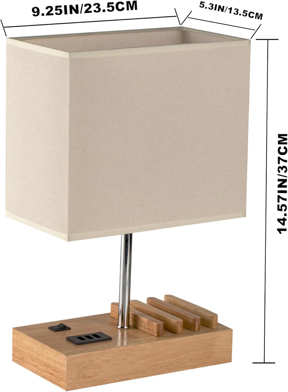 Dreamholder Table Lamp with 3 USB A+C Ports, 3 Phone Stands, Modern USB Bedside Lamp for Bedroom, Livingroom, Office, Nightstand Lamp with Wooden Base & Fabric Shade
