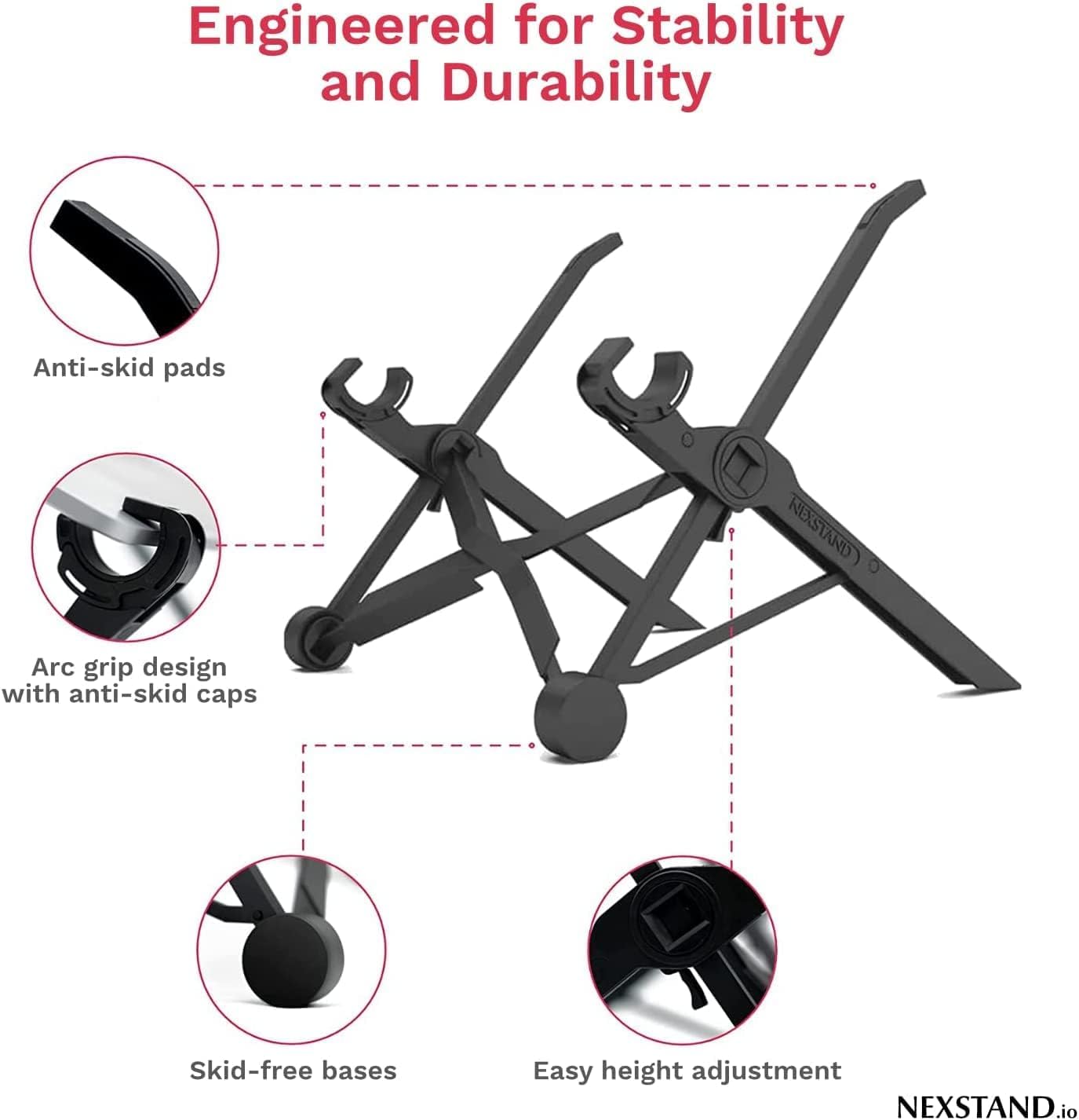 Nexstand, Travel Laptop Stand,Foldable & Adjustable Notebook Holder. 8 Height Options, Eye-Level, Ergonomic, Lightweight, Black.