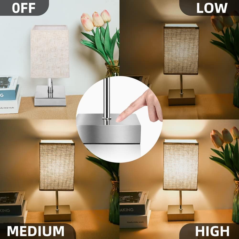 Kinsdan Small Table Lamp, 3-Way Dimmable Touch Control Bedside Lamps, Bedside Table Lamps with Flaxen Fabric Shade for Bedroom Living Room,LED Bulb Included
