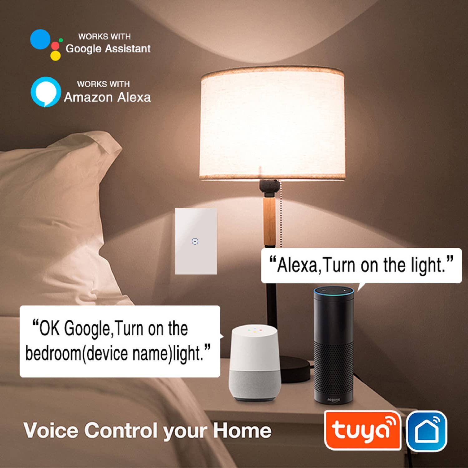 XENON Smart Light Switch, WiFi Light Switch, Touch Smart Wall Switch, WiFi Glass Panel Light Switch, Compatible with Alexa, Smart Life/Tuya Application, Remote Control (1 Way 1 Pcs)