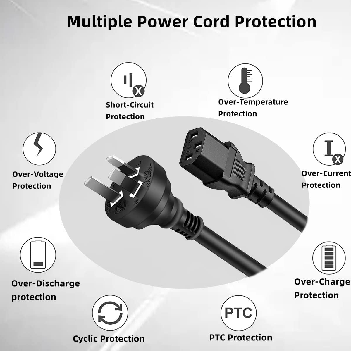 3 Prong Australia Plug 18AWG Power Extension Cable (IEC C13, Black)-11