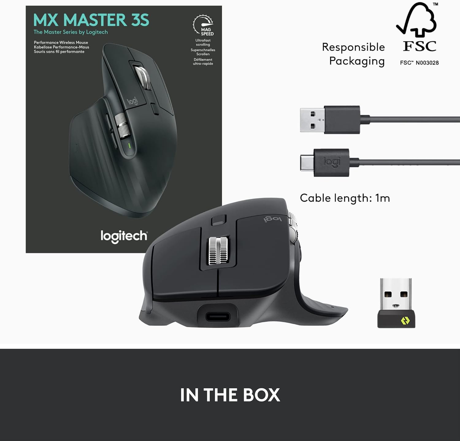 Logitech MX Master 3S - Wireless Performance Mouse with Ultra-Fast Scrolling, Ergo, 8K DPI, Track on Glass, Quiet Clicks, USB-C, Bluetooth, Windows, Linux, Chrome
