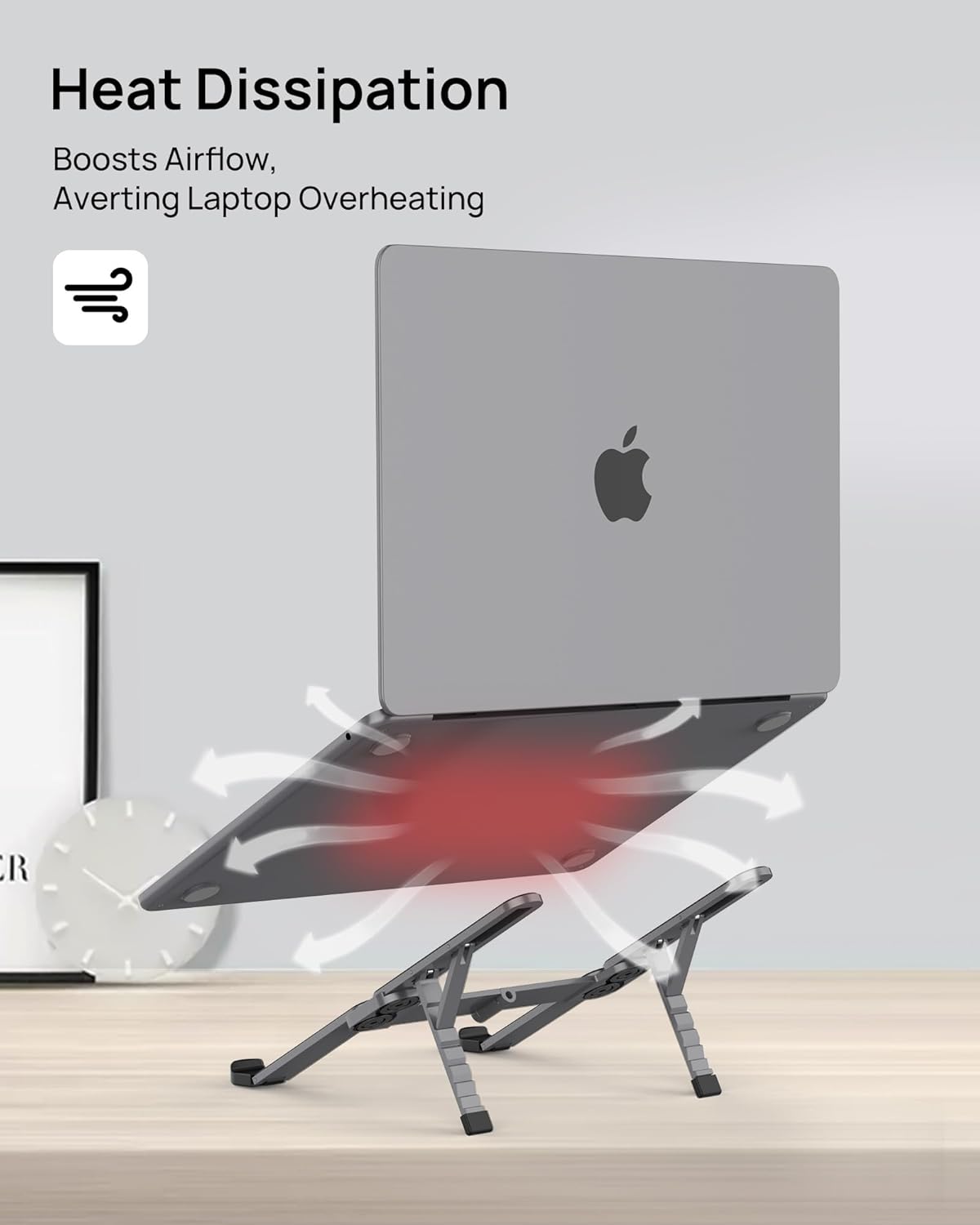 SODI Adjustable Laptop Holder for Desk, Foldable Laptop Stand Riser, Portable Laptop Holder, Notebook Stand for 10-15.6” Laptops, Black