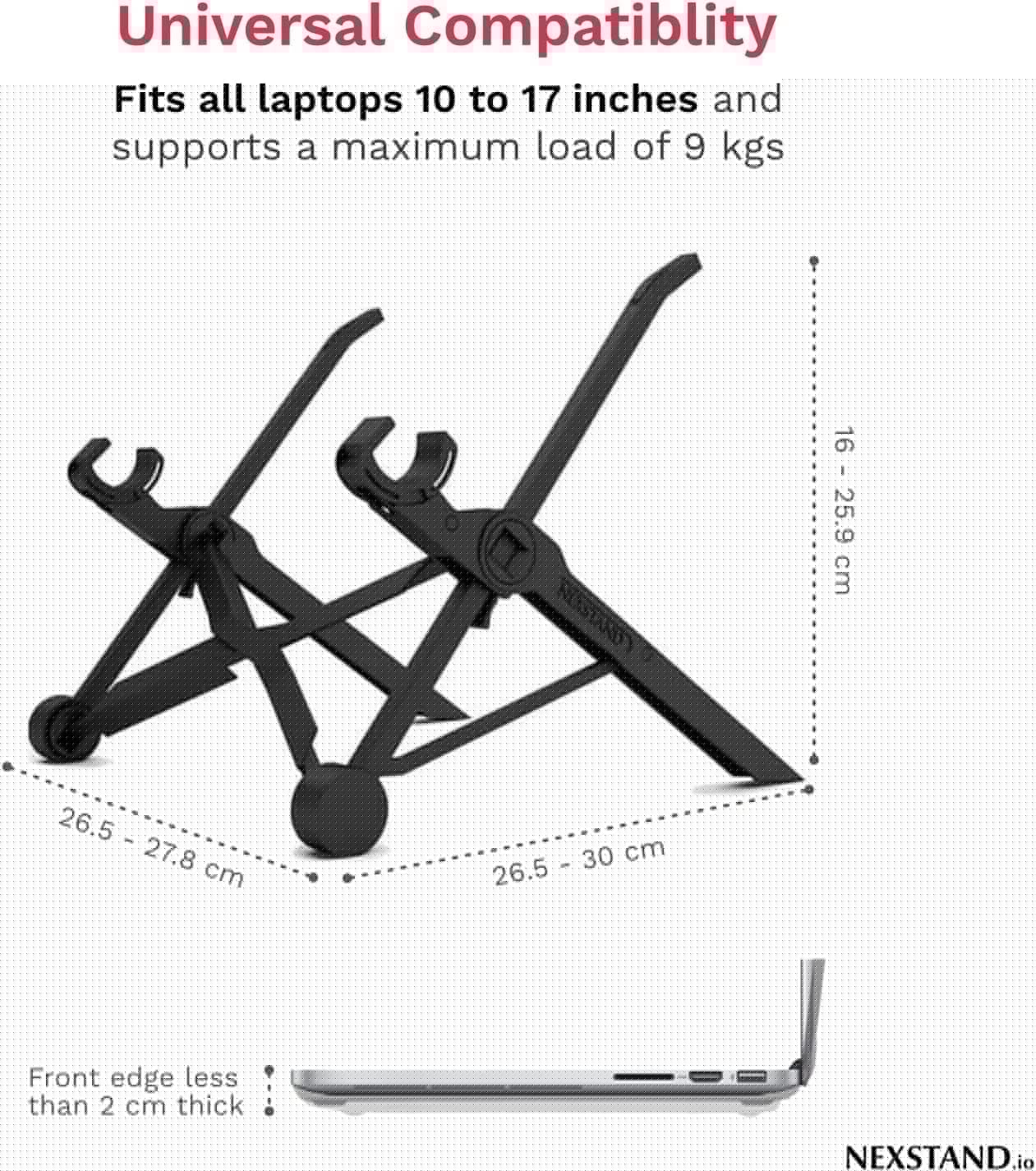 Nexstand, Travel Laptop Stand,Foldable & Adjustable Notebook Holder. 8 Height Options, Eye-Level, Ergonomic, Lightweight, Black.