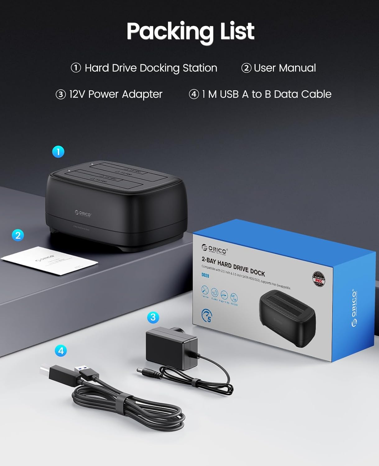 ORICO Dual Bay Hard Drive Docking Station USB 3.0 to SATA III (DD28U3-US)