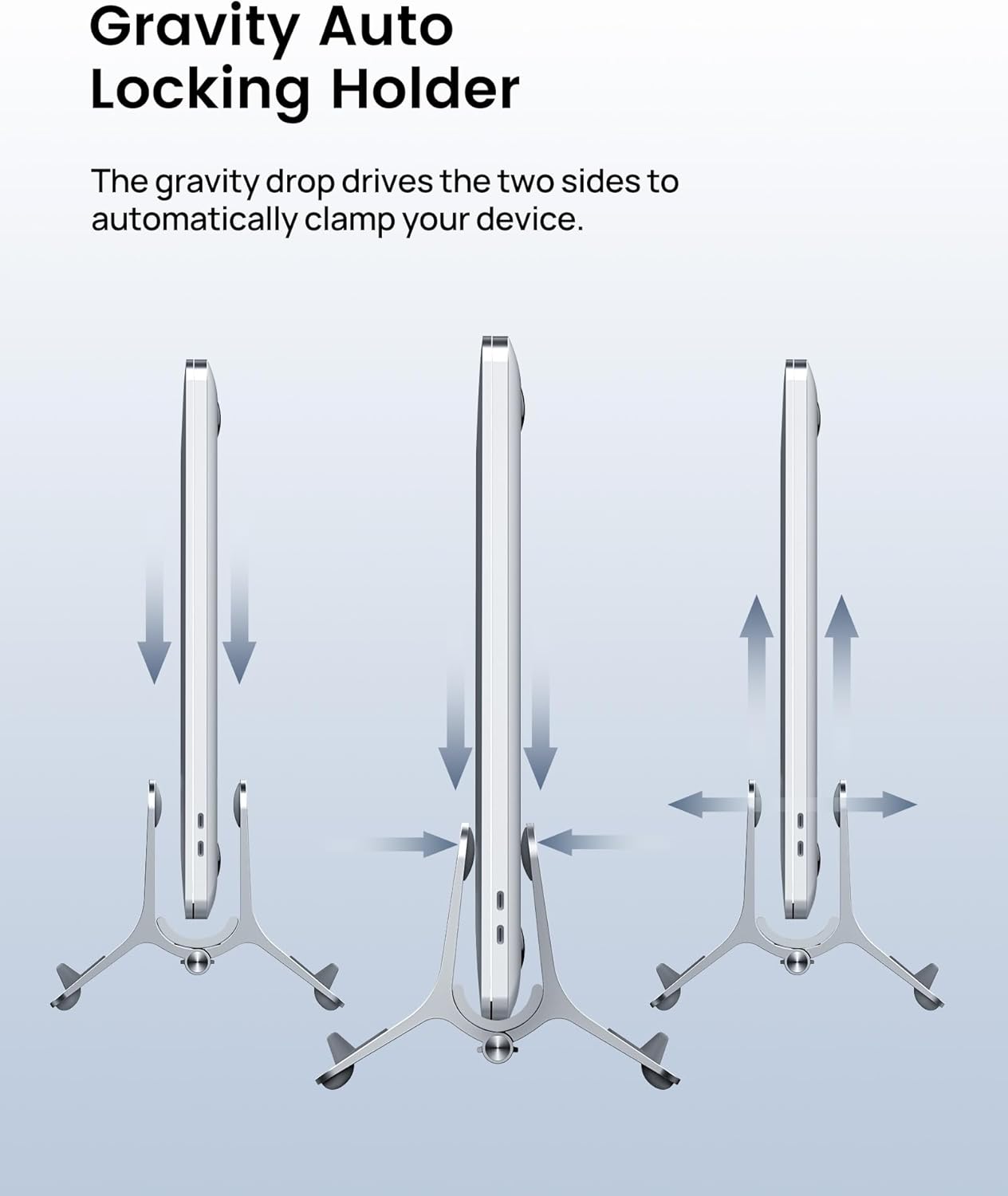 SODI Vertical Laptop Stand for Desk, Gravity Auto Lock Vertical MacBook Stand, Aluminum Laptop Vertical Dock Stand Holder Silver