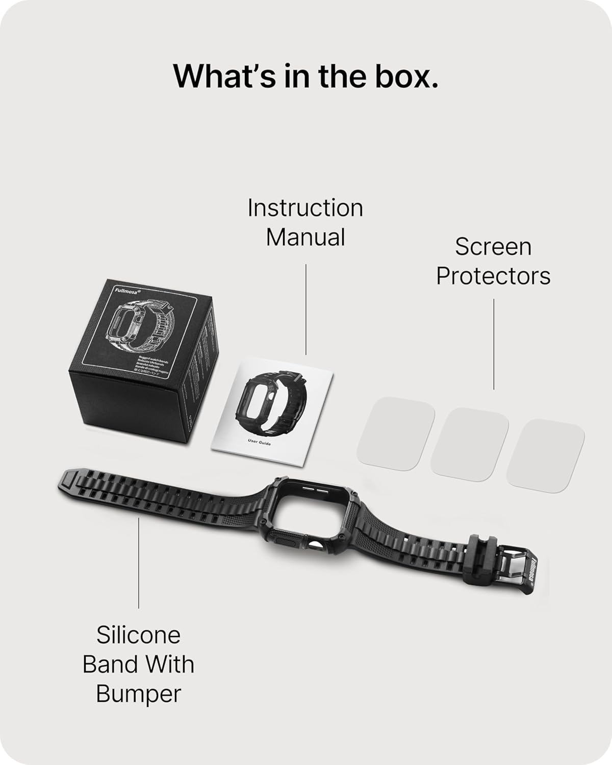 Fullmosa Watch Bands 45mm 44mm, Rugged iWatch Band Silicone with Screen Protector and Bumper Case for Men, Compatible with Apple Watch Series 9/8/7 (45mm)