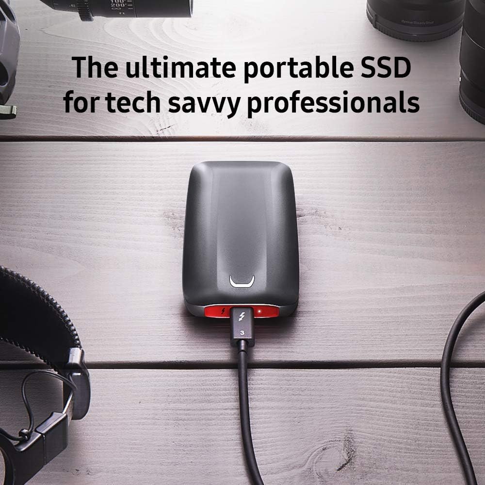 SAMSUNG X5 Portable SSD 1TB - Up to 2800MB/s -Thunderbolt 3 NVMe External Solid State Drive, Gray/Red (MU-PB1T0B/AM)