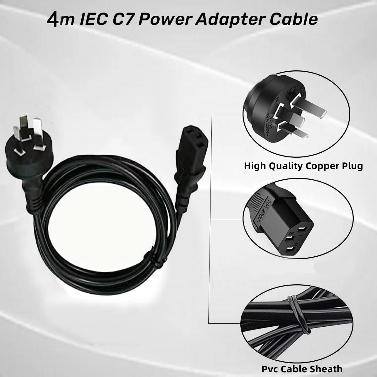3 Prong Australia Plug 18AWG Power Extension Cable (IEC C13, Black)-5