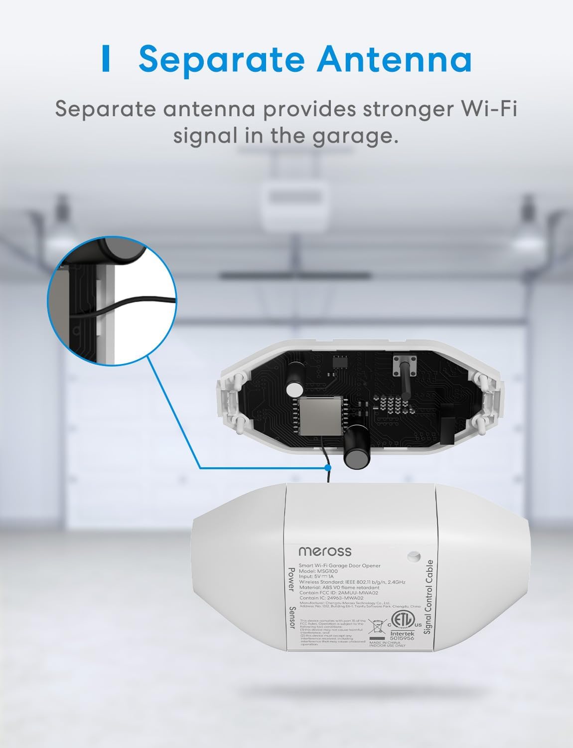 meross Smart Garage Door Opener Remote, Compatible with Apple HomeKit, Amazon Alexa, Google Assistant, SmartThings, Multiple Notification Modes, No Hub Needed