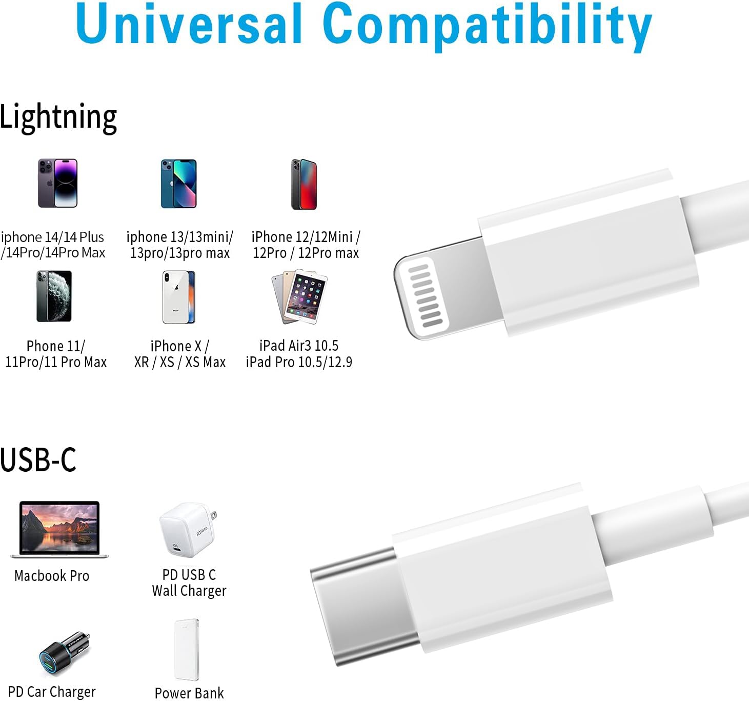 USB C to Lightning Cable 3Pack 6FT [Apple MFi Certified] iPhone Fast Charger Cable USB-C