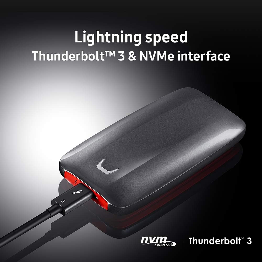SAMSUNG X5 Portable SSD 1TB - Up to 2800MB/s -Thunderbolt 3 NVMe External Solid State Drive, Gray/Red (MU-PB1T0B/AM)