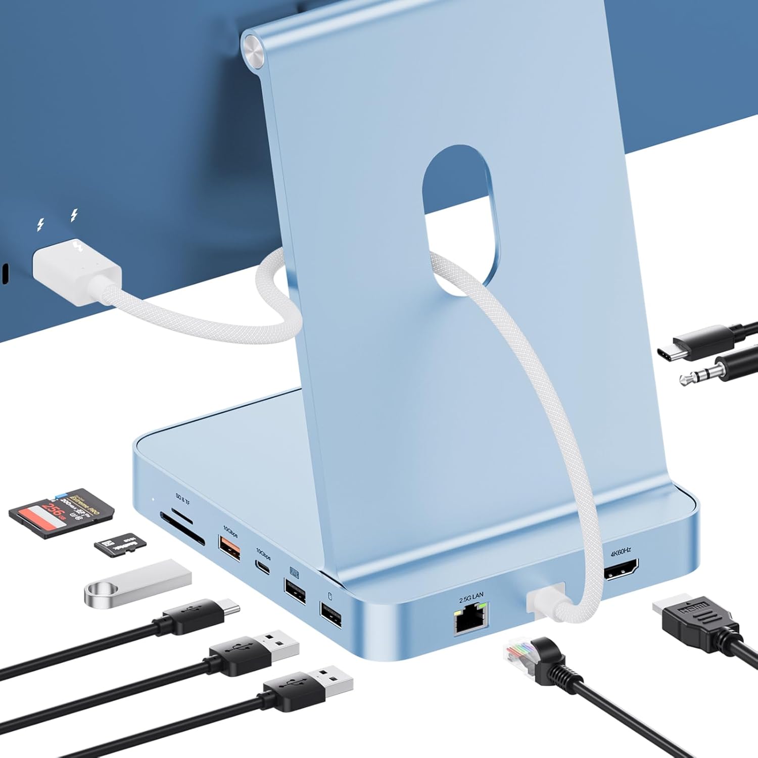 PULWTOP 11-in-1 USB-C Hub Docking Station for iMac 24-inch (M1/M3/M4) with M.2 SSD Support – Blue