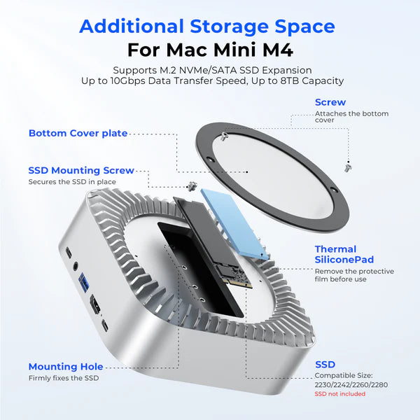 RayCue All-in-One Dock for Mac Mini M4 with Smart Display & SSD Enclosure (US Plug)-6