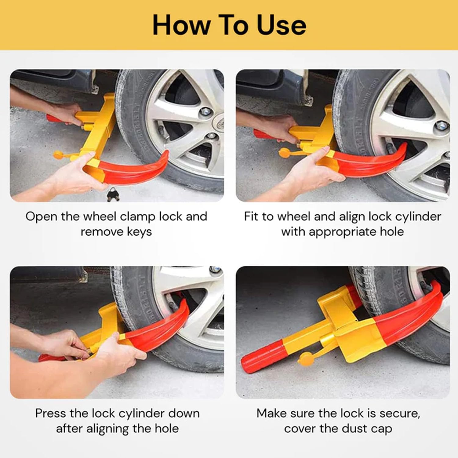 EZONEDEAL Wheel Lock, Heavy Duty Trailer Lock Wheel Clamp, Universal Security Tire Lock, Adjustable Anti-Theft Car Lock for Trailers SUV Boats ATVs Motorcycles Golf Car