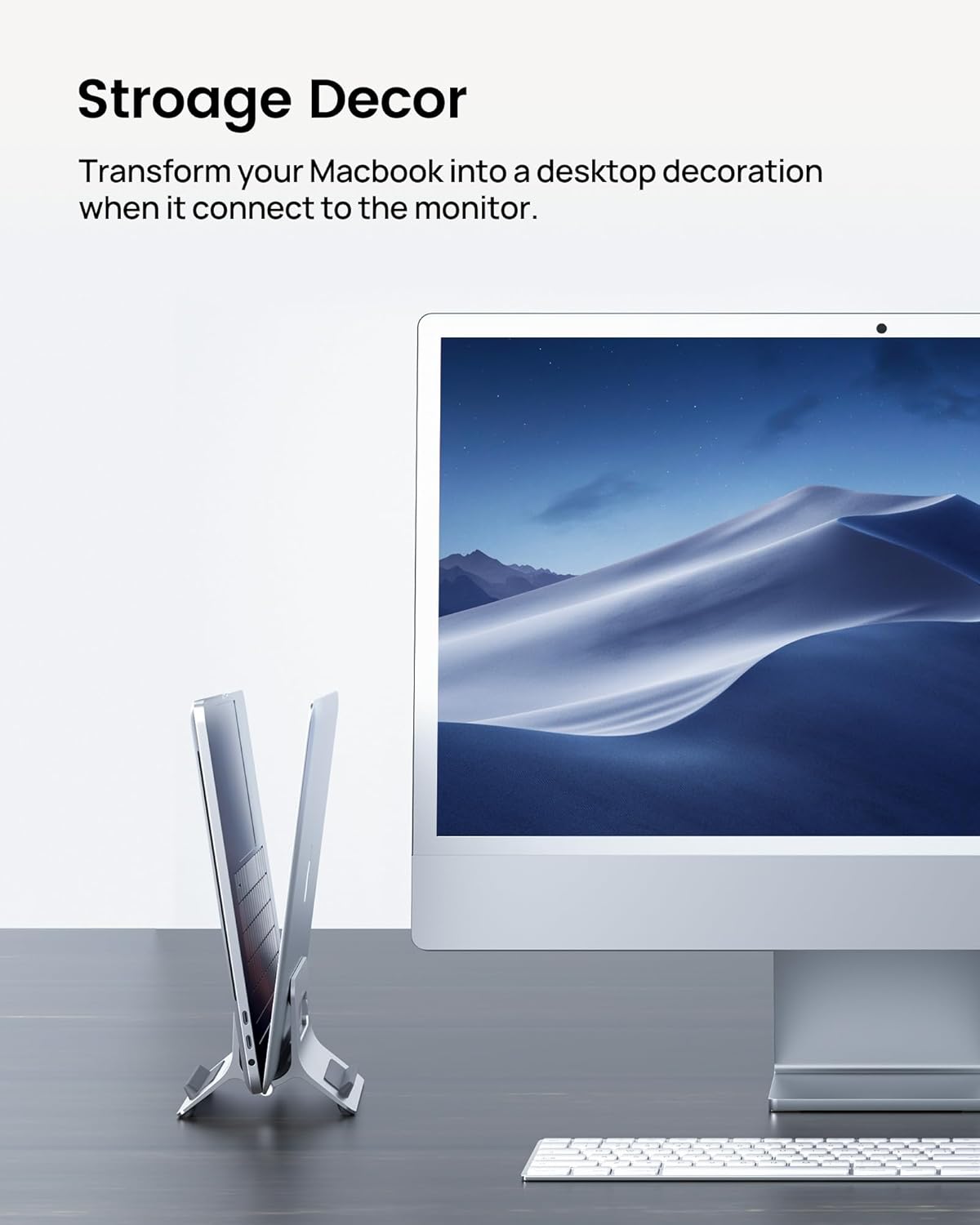 SODI Vertical Laptop Stand for Desk, Gravity Auto Lock Vertical MacBook Stand, Aluminum Laptop Vertical Dock Stand Holder Silver