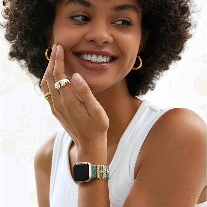 Witzon Flower Engraved Band Compatible with Apple Watch Bands 38mm 40mm 41mm for Women, Soft Silicone Sport Band With Decorative Apple Watch Charms for iWatch Series 9 8 7 6 5 4 3 2 1 SE (With Band)