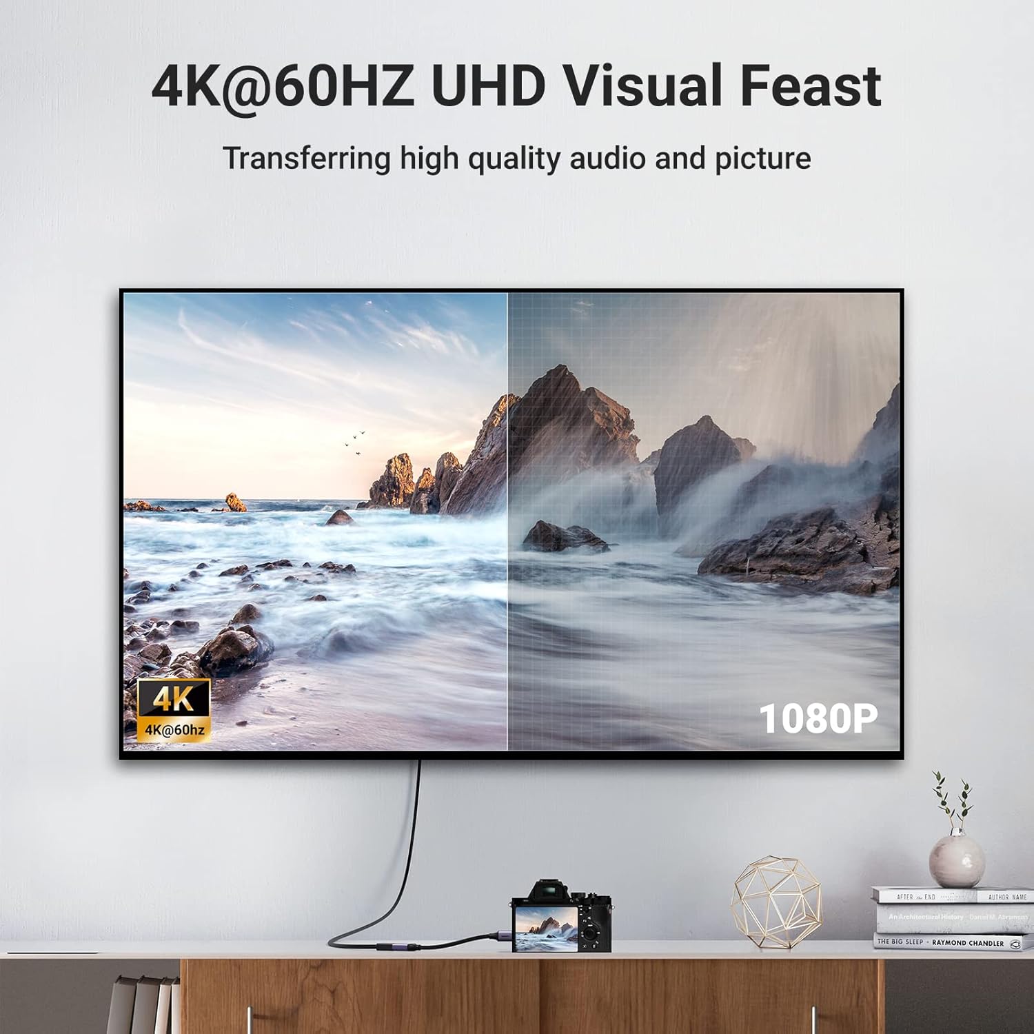 UGREEN 4K@60Hz Mini HDMI Male to HDMI 2.0 Female Adapter Connector Nylon Braided Cable Compatible with Raspberry Pi Zero 2W DSLR Camera Graphics Video Card Pico Projector