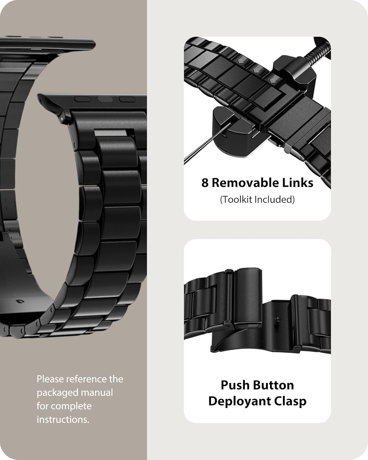 Fullmosa Compatible For Apple Watch Band 45mm 44mm 42mm, Stainless Steel iWatch Band with Case For Apple Watch Series 9 8 7 6 5 4 3 2 1 & iWatch SE and SE 2, 42mm 44mm 45mm Black
