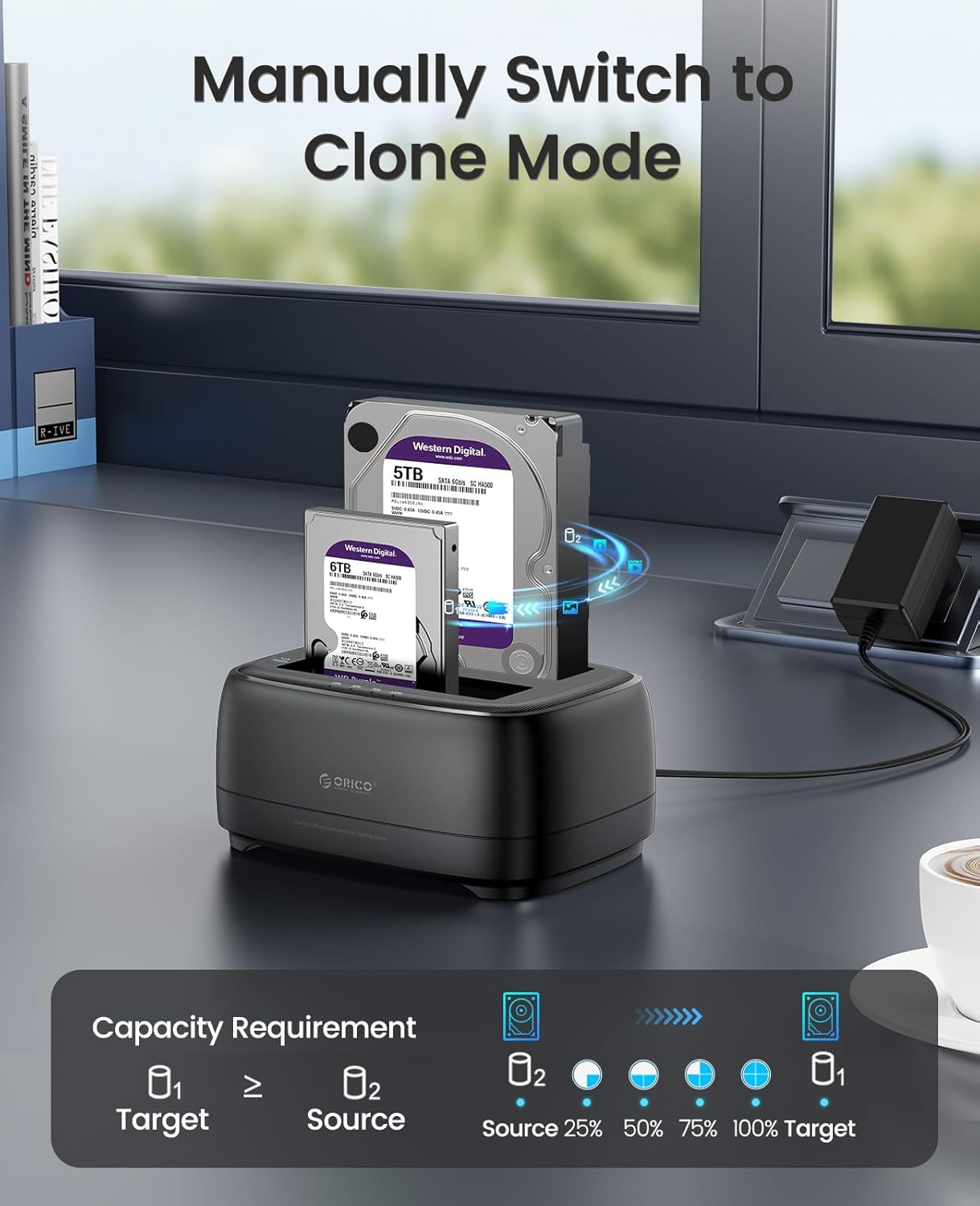 ORICO Dual Bay Hard Drive Docking Station with Offline Clone (DD28C3-C)